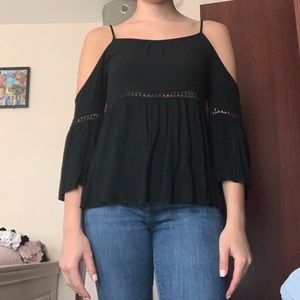 night black top with open shoulder